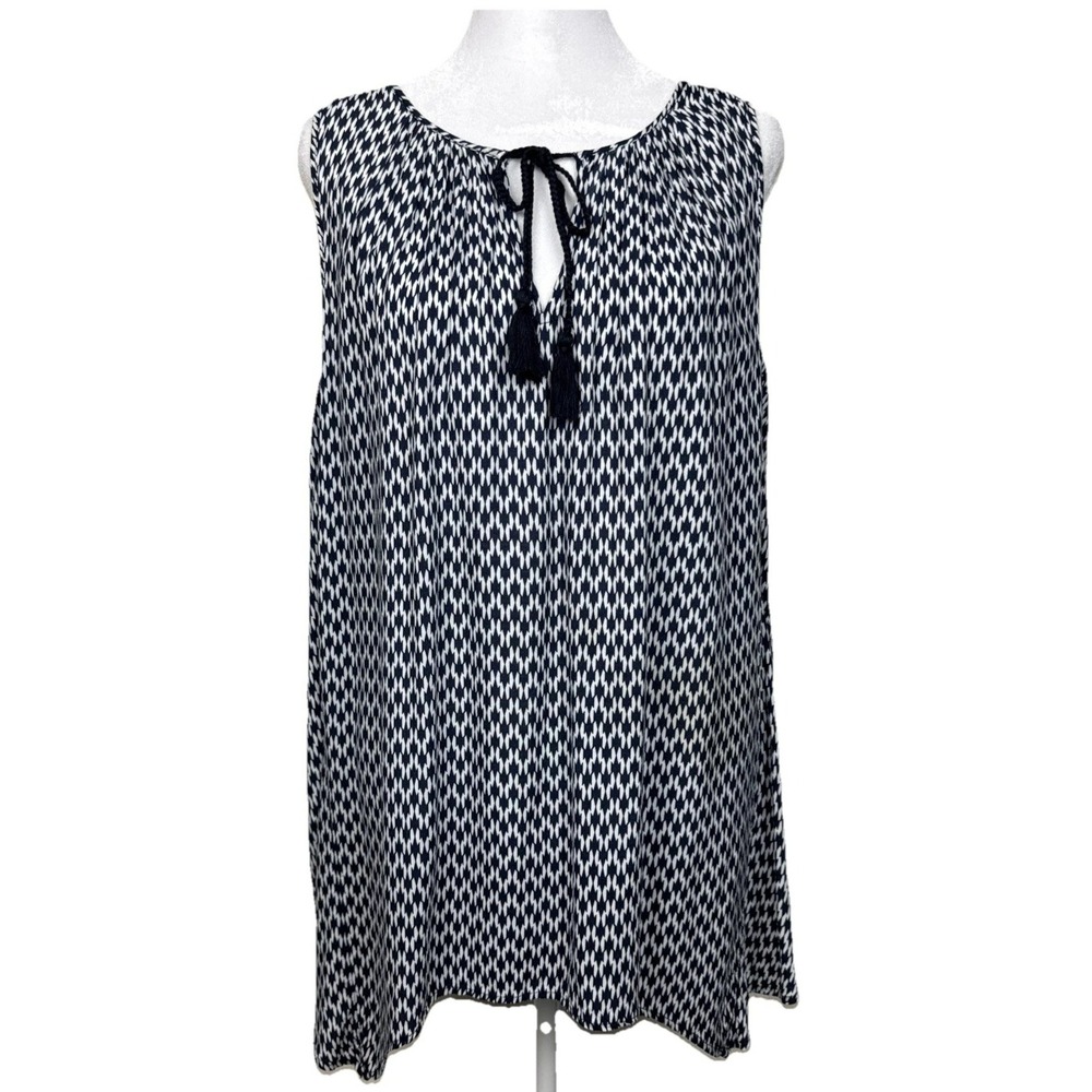 Stylus Pleated Tank Top‎ Womens Large Tassel Asymmetric Hem Geometric Boho Chic